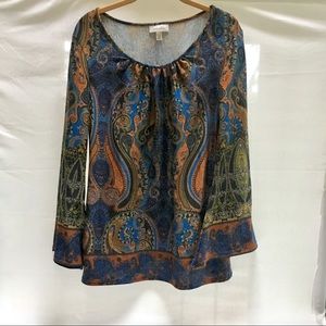 Dress Barn Long bell sleeve paisley top Medium